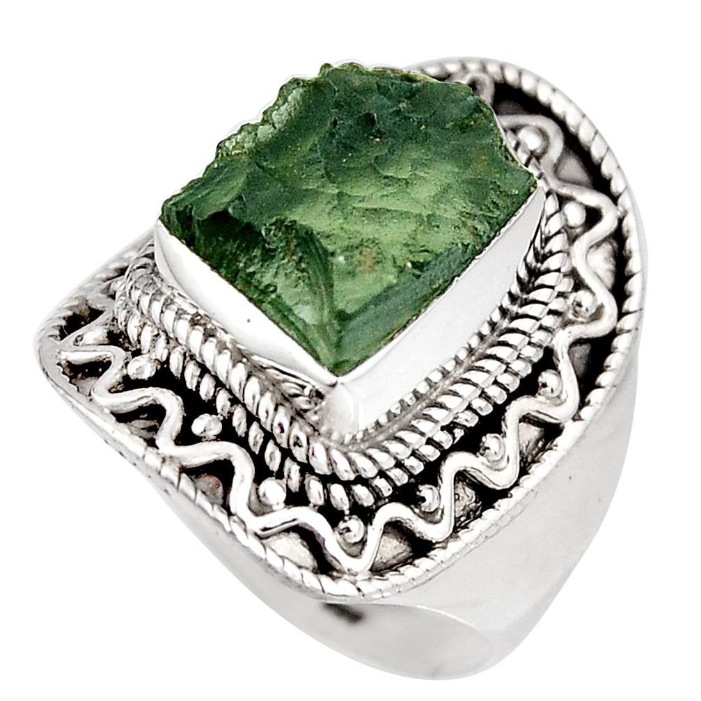 6.02cts natural green moldavite 925 silver solitaire ring size 8 p92028