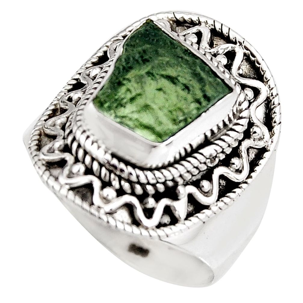 5.30cts natural green moldavite 925 silver solitaire ring size 8.5 p92030