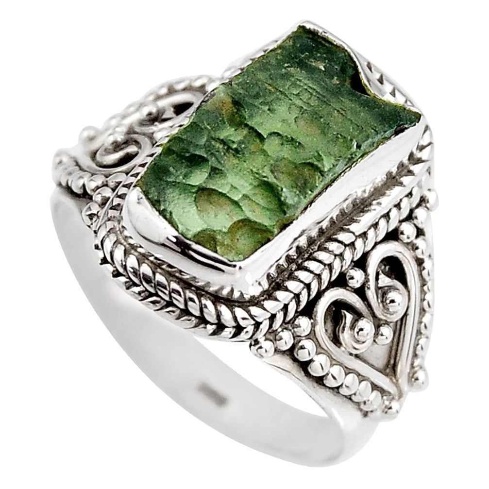 5.52cts natural green moldavite 925 silver solitaire ring size 8 p92032