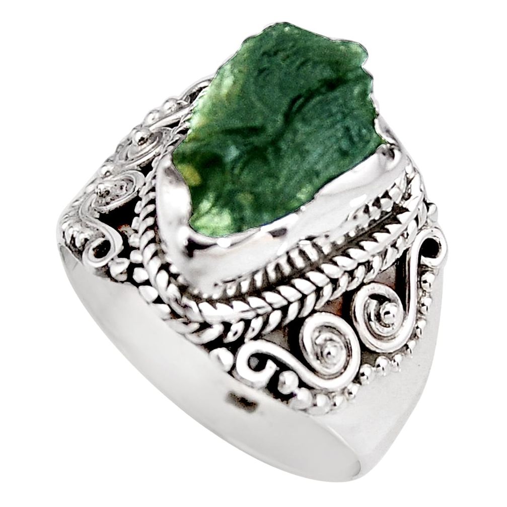 5.08cts natural green moldavite 925 silver solitaire ring size 7.5 p92034