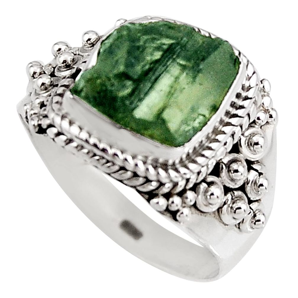 4.69cts natural green moldavite 925 silver solitaire ring size 7 p92036
