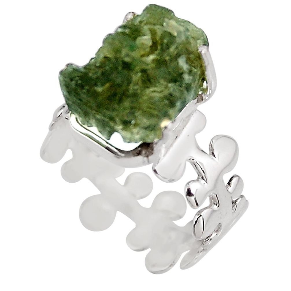 5.95cts natural green moldavite 925 silver solitaire ring size 7 p92122