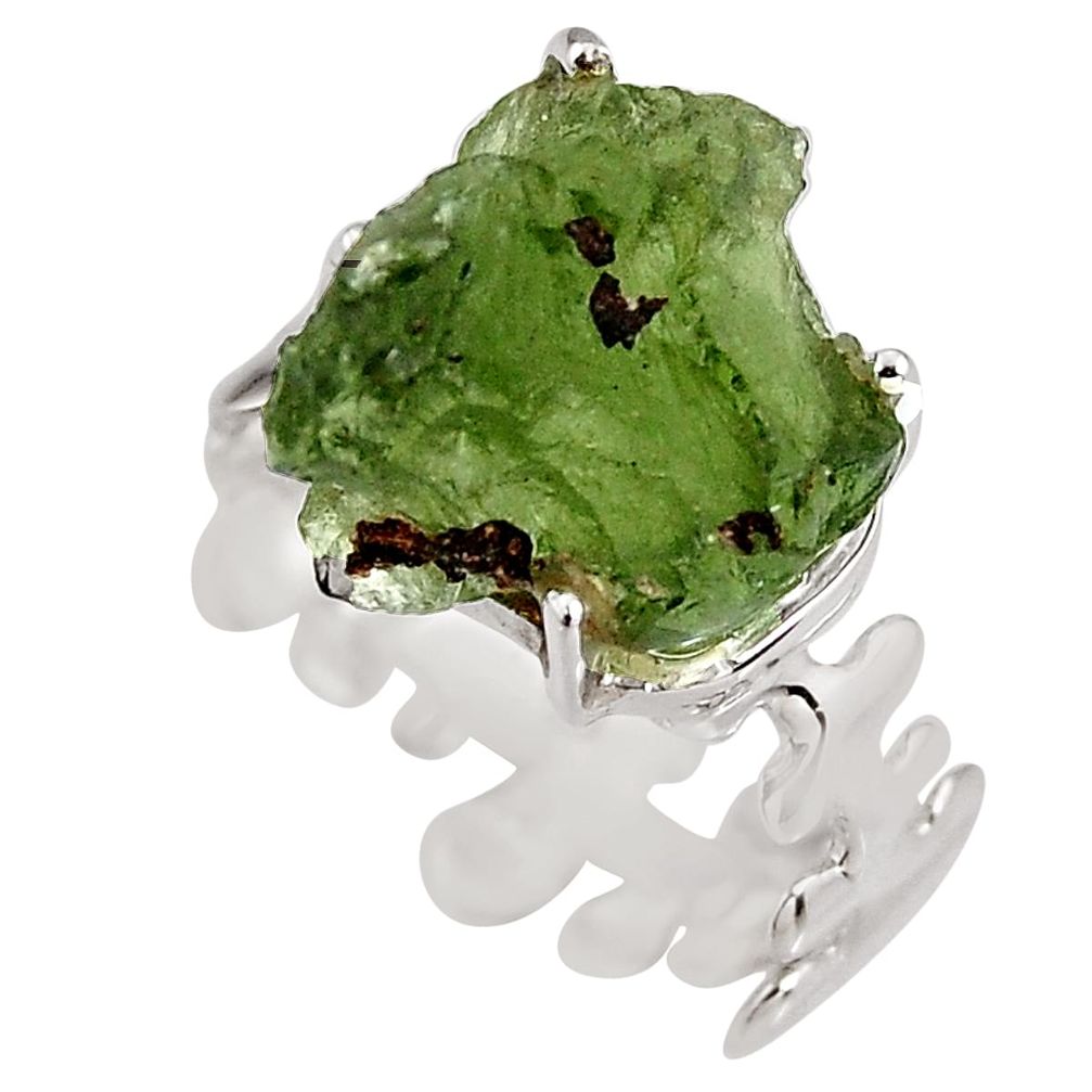 6.70cts natural green moldavite 925 silver solitaire ring size 7 p92124