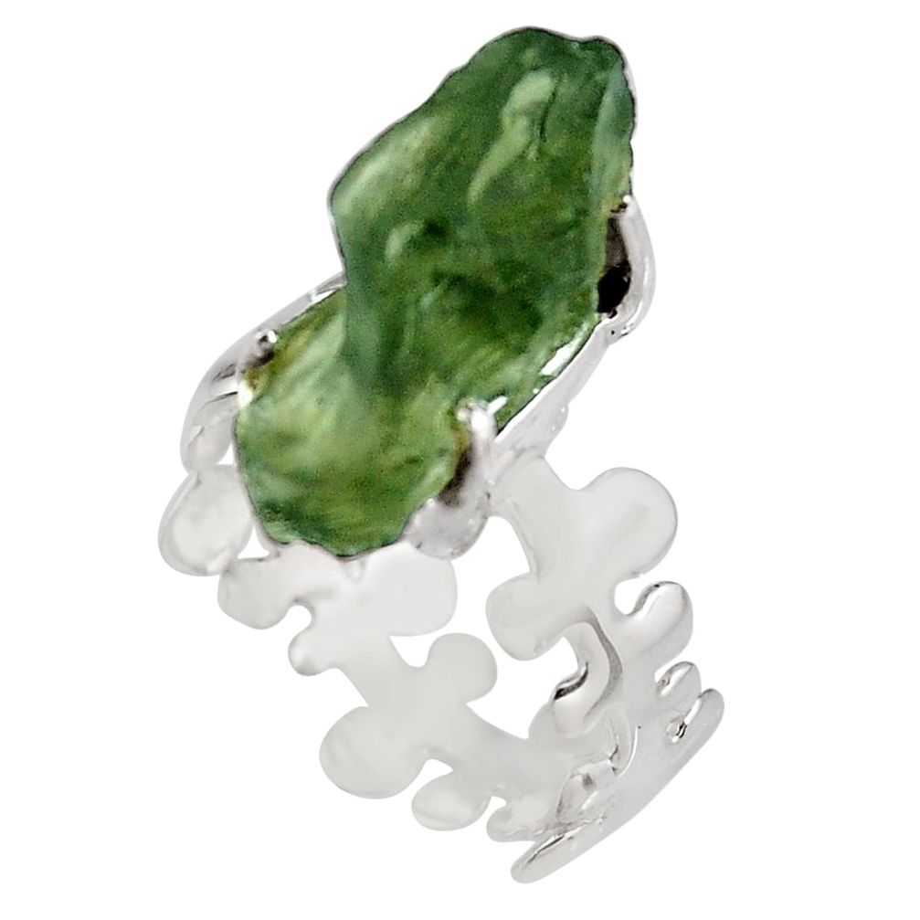 6.38cts natural green moldavite 925 silver solitaire ring size 7 p92127