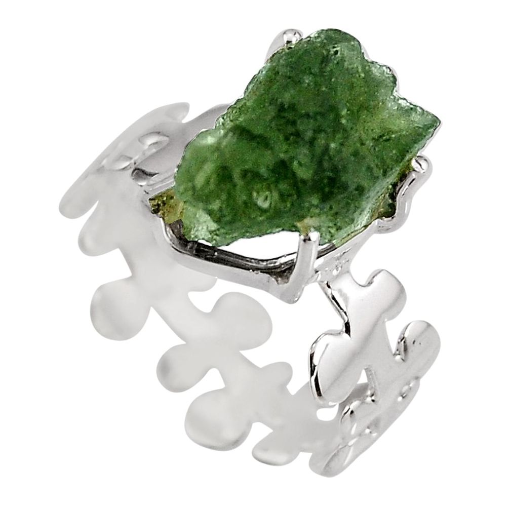 5.43cts natural green moldavite 925 silver solitaire ring size 8.5 p92128