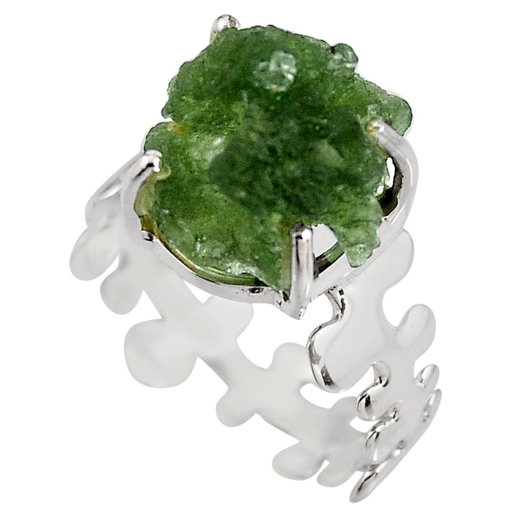 6.38cts natural green moldavite 925 silver solitaire ring size 8.5 p92129