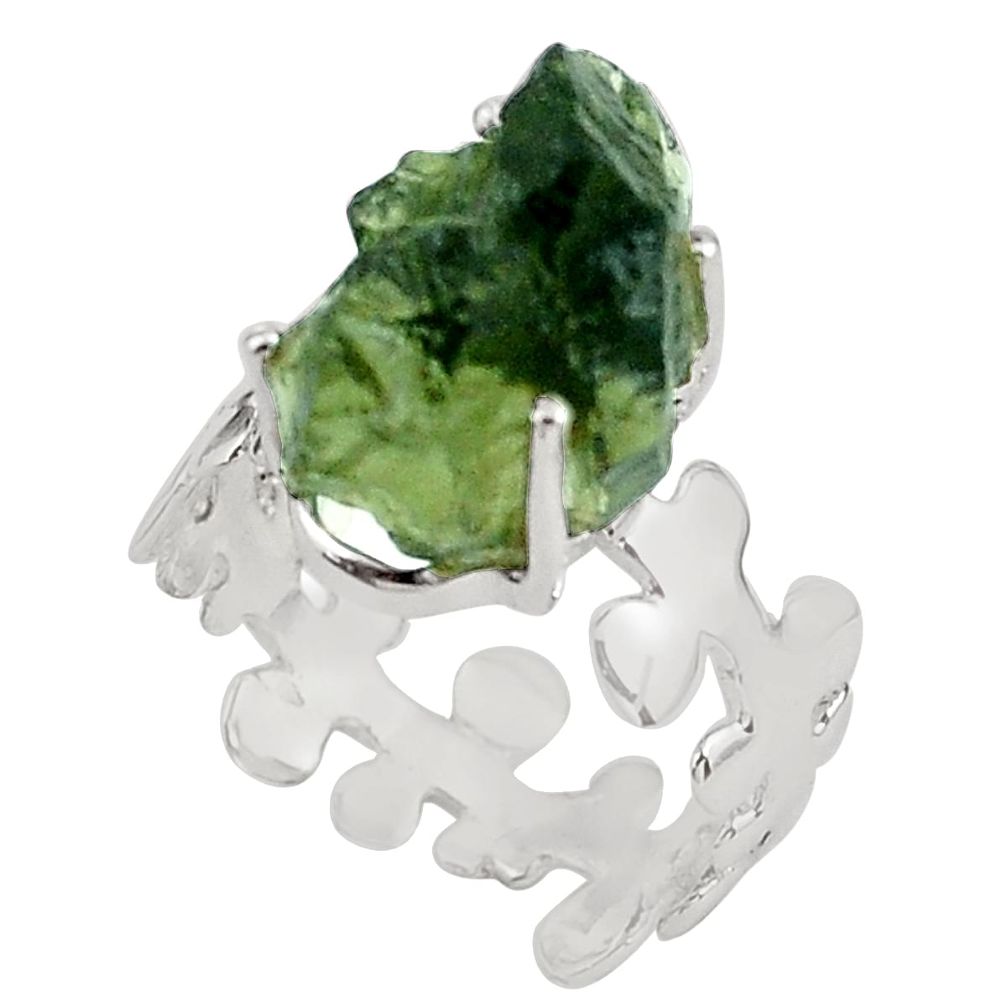 7.24cts natural green moldavite fancy 925 silver solitaire ring size 6.5 p80300