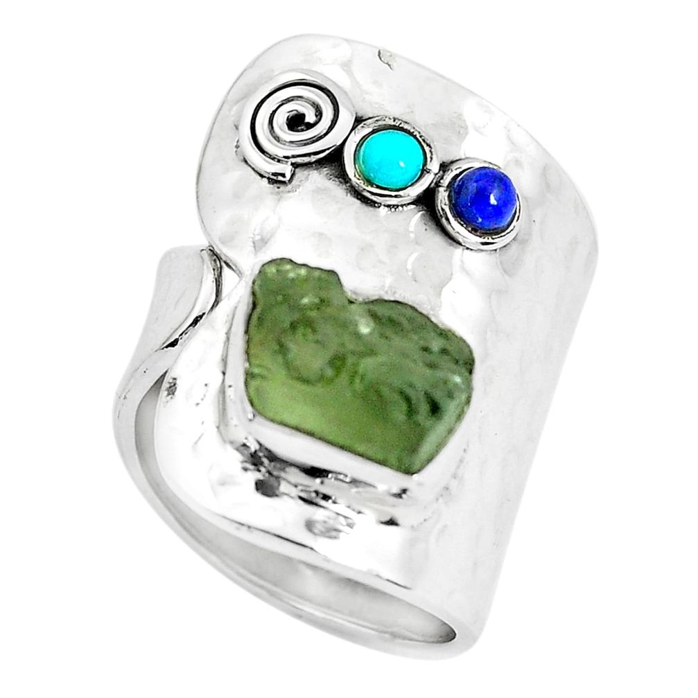 6.76cts natural green moldavite silver adjustable 925 silver ring size 9 d31326