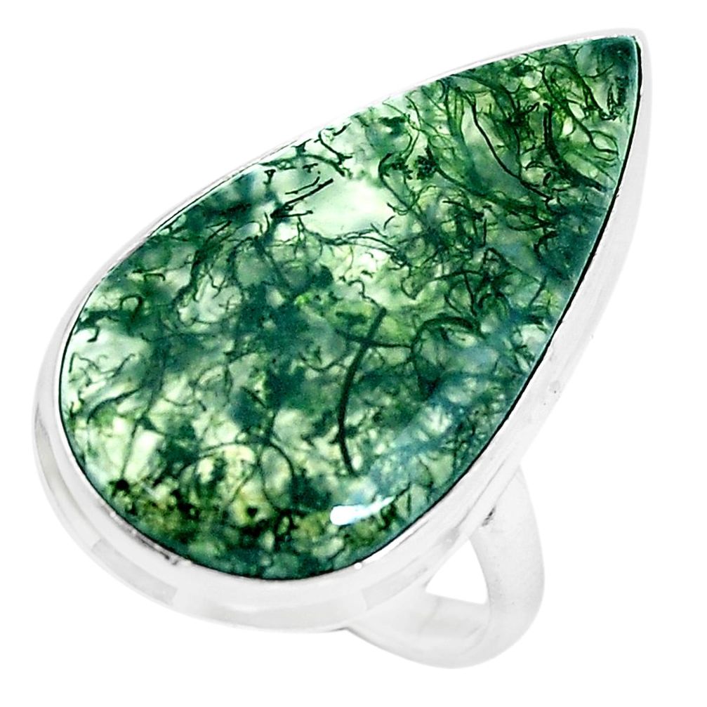 21.18cts natural green moss agate 925 silver solitaire ring size 9.5 d31335