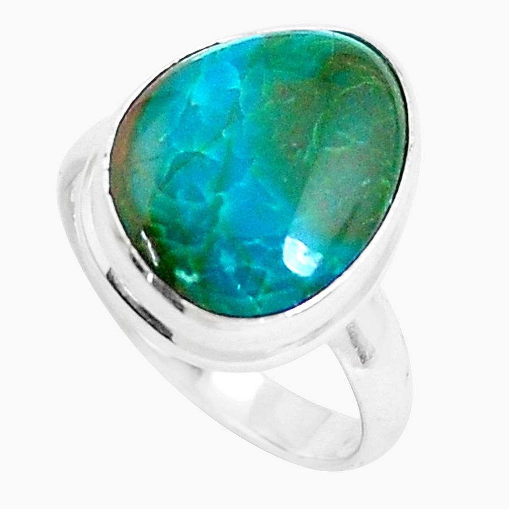 7.12cts natural green opaline 925 sterling silver solitaire ring size 7.5 p46990