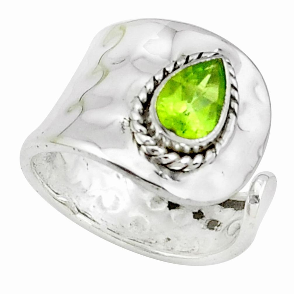 1.56cts natural green peridot 925 silver solitaire adjustable ring size 6 p49621