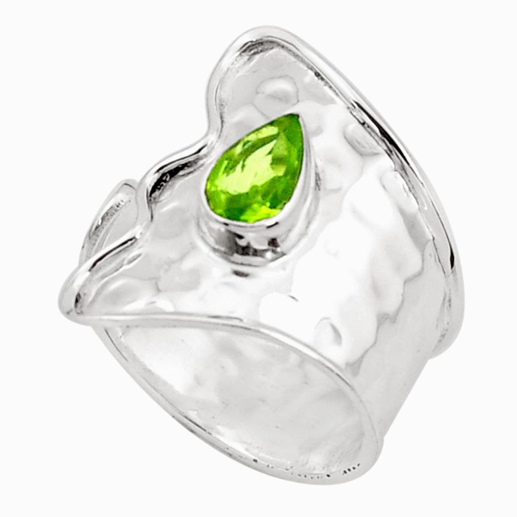 Natural green peridot 925 silver solitaire adjustable ring size 7.5 p49629