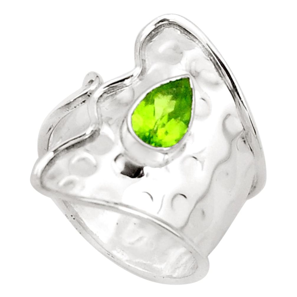 Natural green peridot 925 silver solitaire adjustable ring size 7.5 p49630