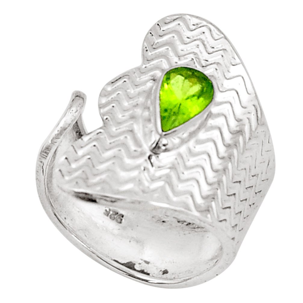 Natural green peridot 925 silver solitaire adjustable ring size 6.5 p49633