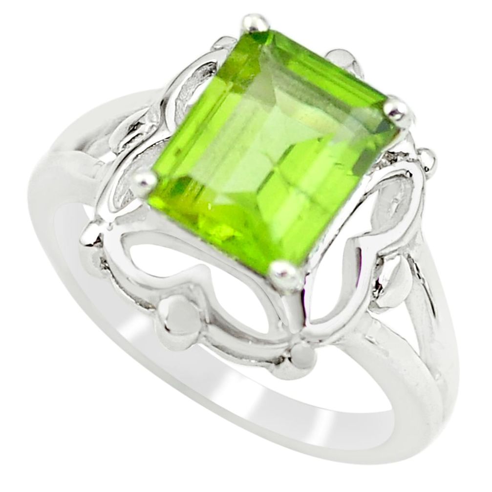 3.19cts natural green peridot 925 silver solitaire ring jewelry size 6.5 p62291