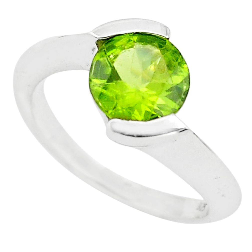 3.01cts natural green peridot 925 silver solitaire ring jewelry size 6.5 p73450
