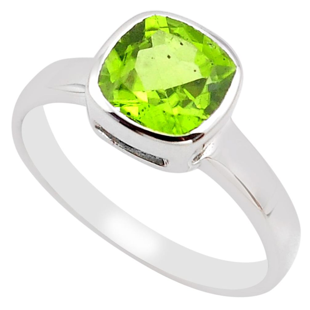 3.29cts natural green peridot 925 silver solitaire ring jewelry size 8.5 p83313