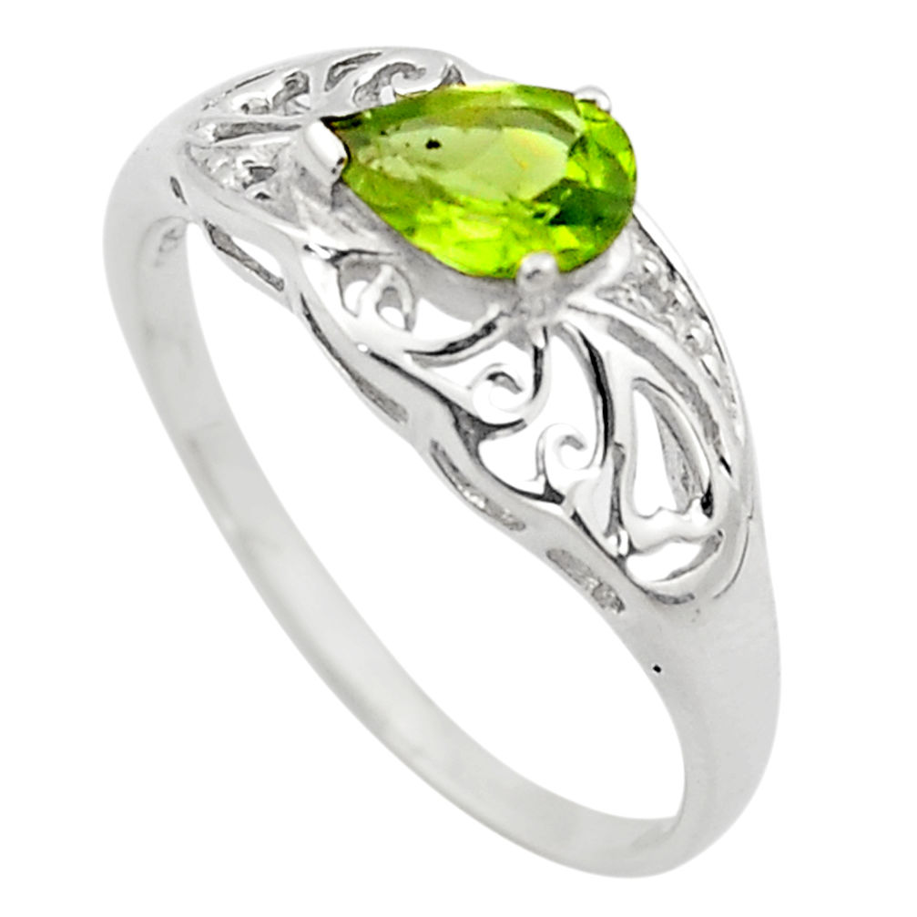 1.58cts natural green peridot 925 silver solitaire ring jewelry size 7.5 p83489