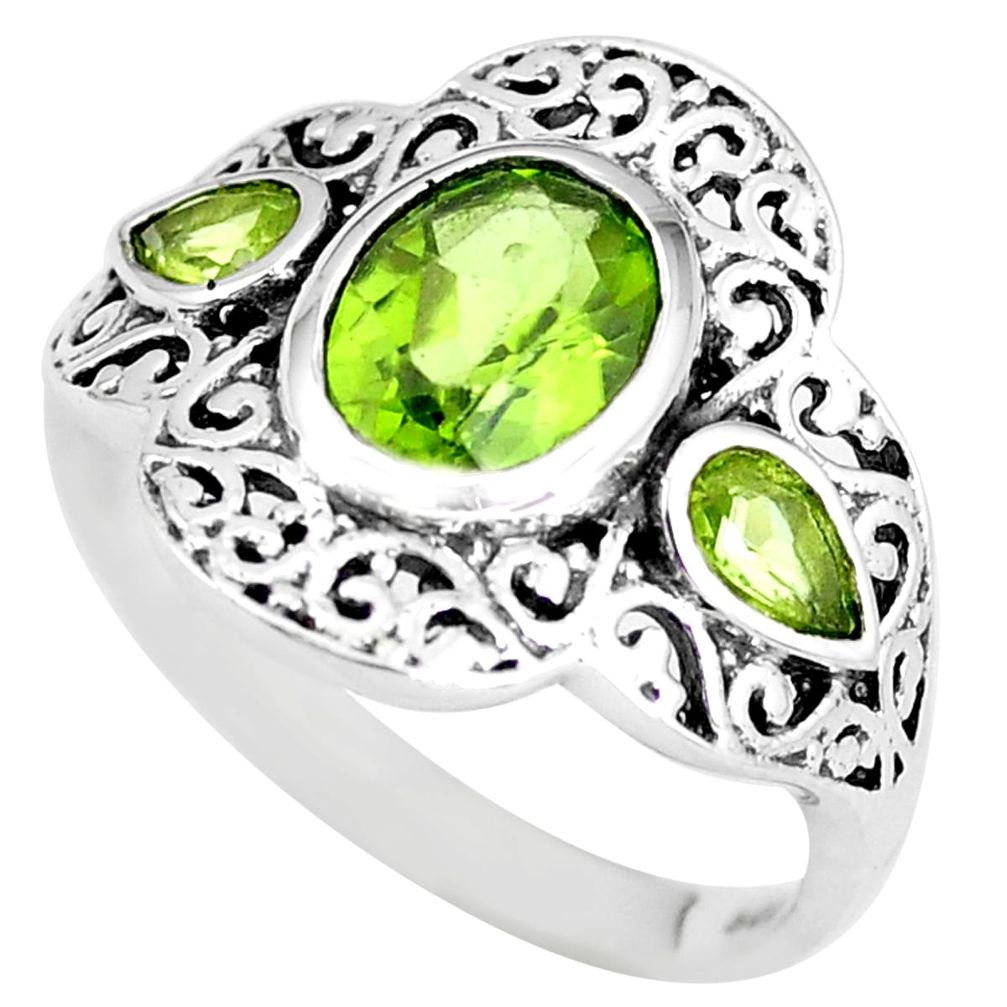 5.31cts natural green peridot 925 sterling silver ring jewelry size 7.5 p56071