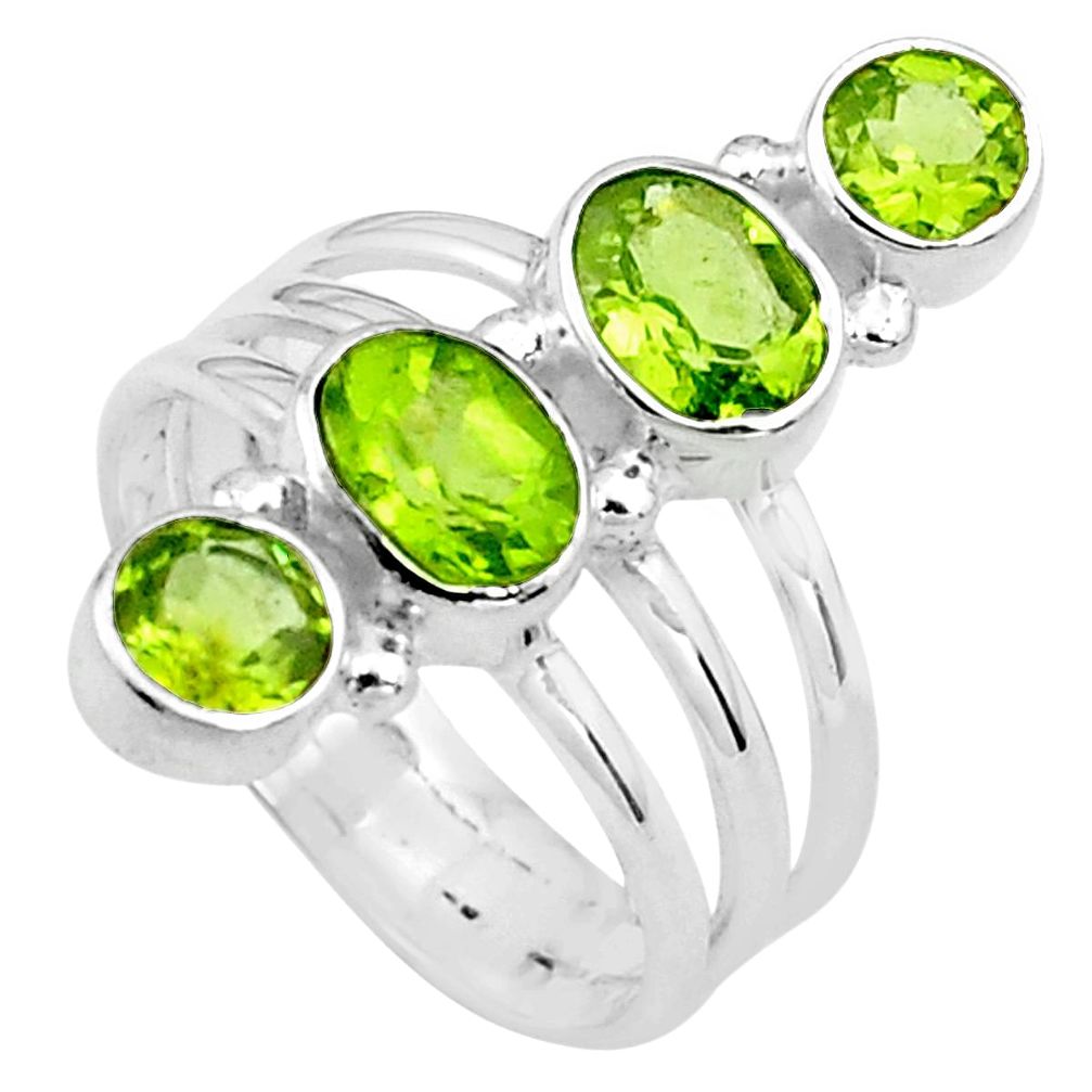 4.55cts natural green peridot 925 sterling silver ring jewelry size 8 p77706