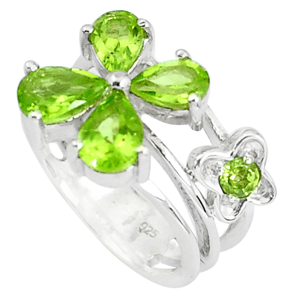 5.30cts natural green peridot 925 sterling silver ring jewelry size 7.5 p82836