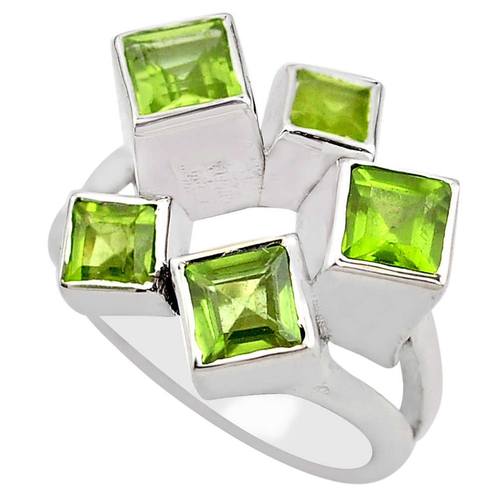 3.67cts natural green peridot 925 sterling silver ring jewelry size 9.5 p83156