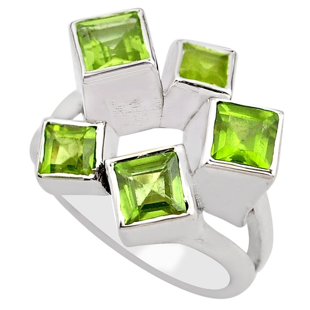 3.67cts natural green peridot 925 sterling silver ring jewelry size 8.5 p83157