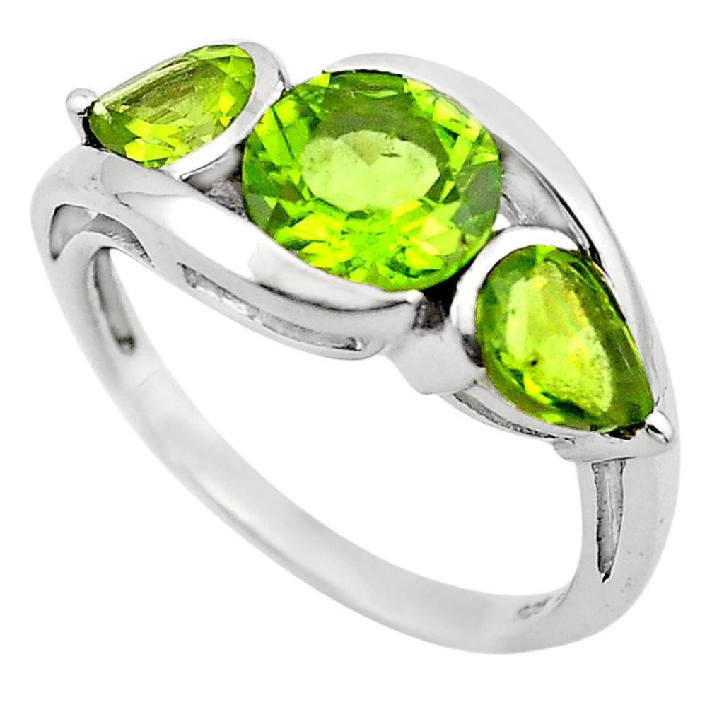 6.39cts natural green peridot 925 sterling silver ring jewelry size 5.5 p83474