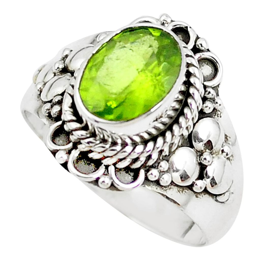 3.50cts natural green peridot 925 sterling silver solitaire ring size 7.5 p51133