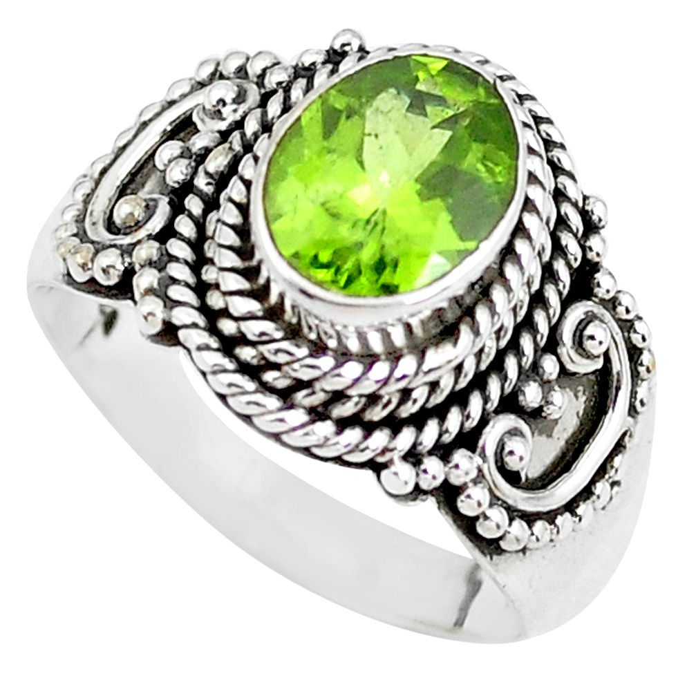 3.01cts natural green peridot 925 sterling silver solitaire ring size 7.5 p51137