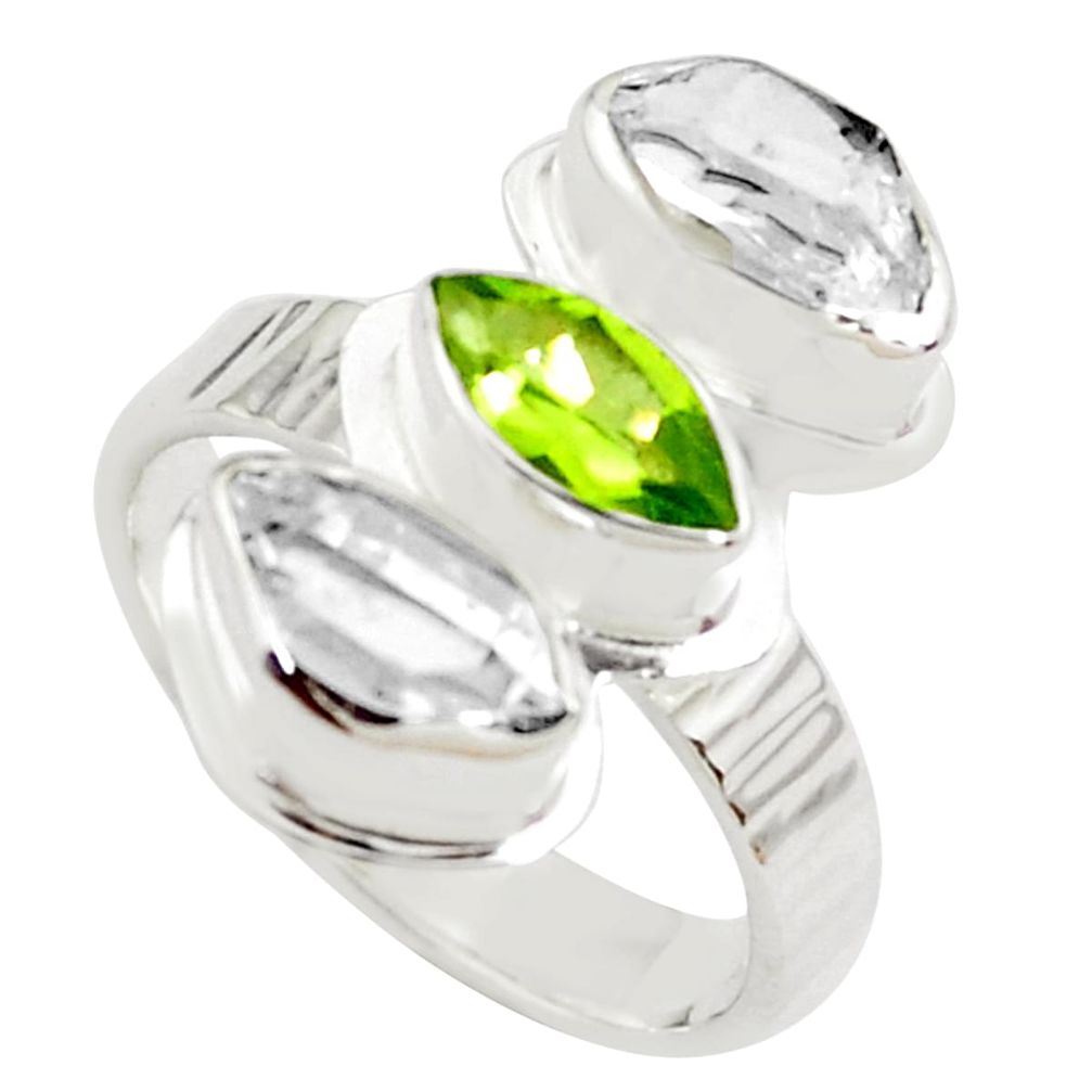 7.33cts natural green peridot herkimer diamond 925 silver ring size 7 p70882
