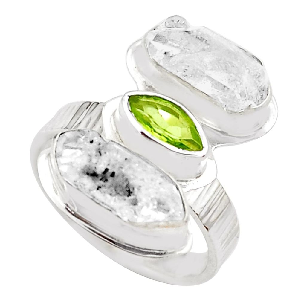 11.46cts natural green peridot herkimer diamond 925 silver ring size 8 p70887
