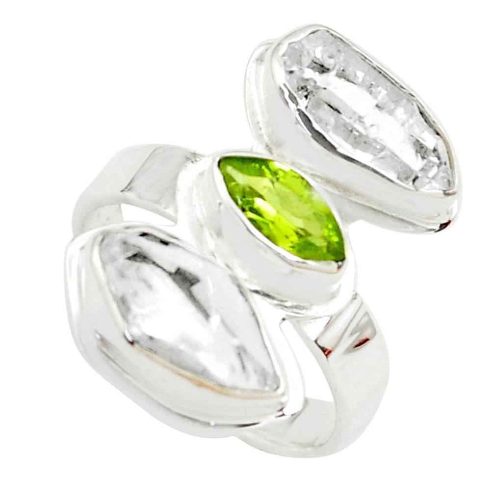 10.24cts natural green peridot herkimer diamond 925 silver ring size 7 p70893