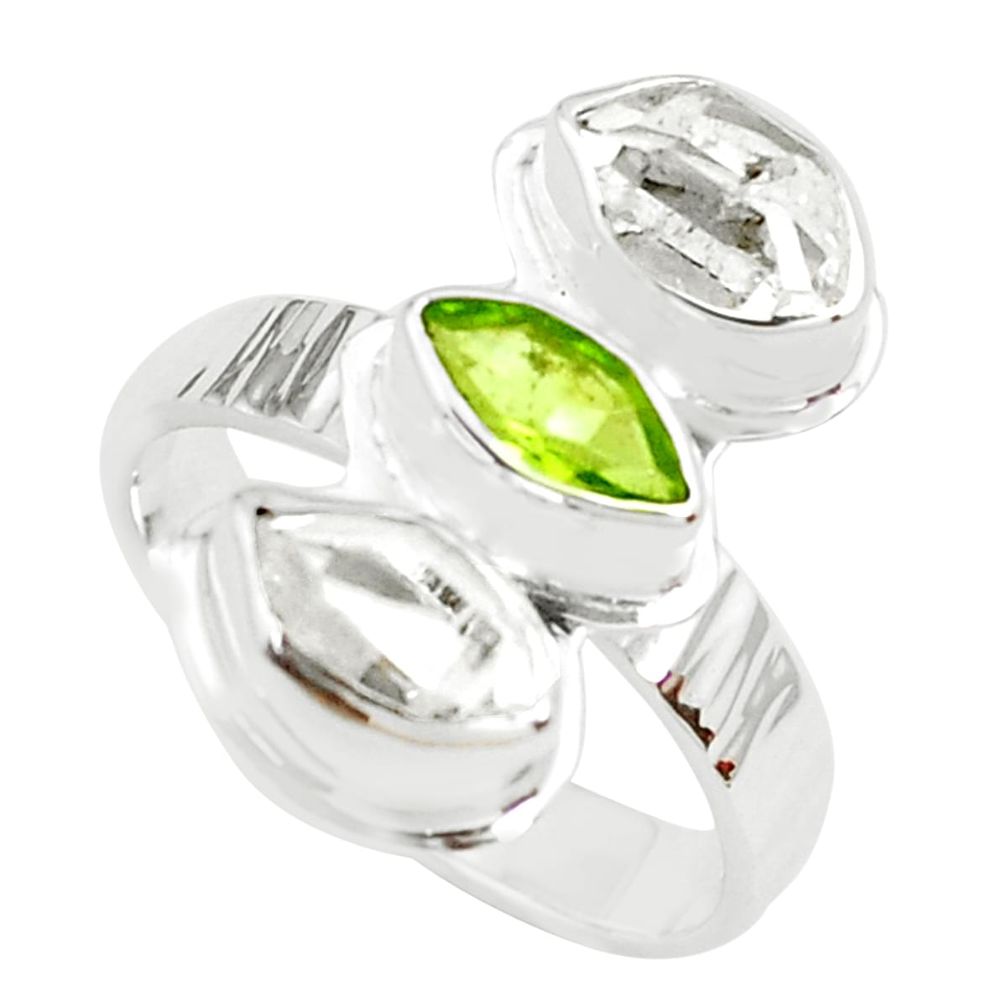 8.42cts natural green peridot herkimer diamond 925 silver ring size 8 p70900