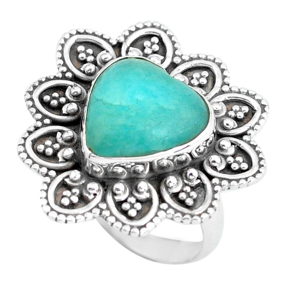 6.83cts natural green peruvian amazonite 925 silver solitaire ring size 7 d32002