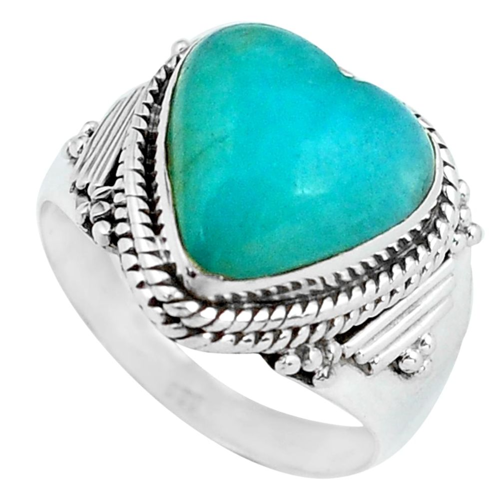 5.77cts natural green peruvian amazonite 925 silver solitaire ring size 8 d32089