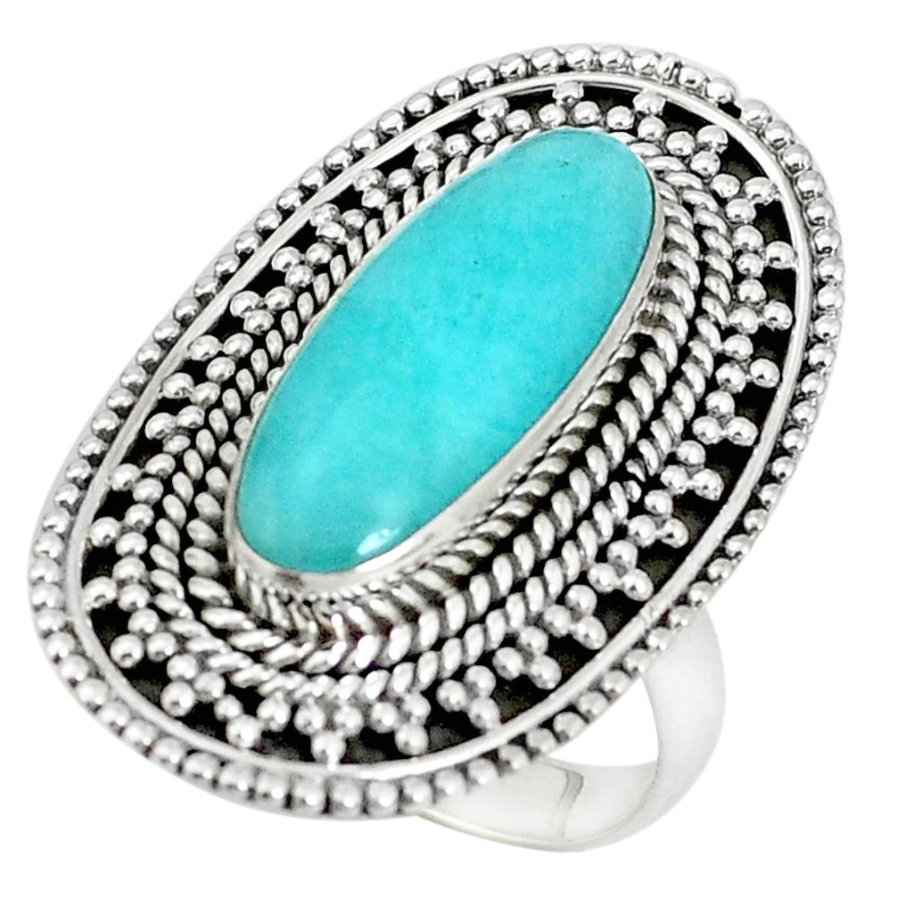 8.28cts natural green peruvian amazonite 925 silver solitaire ring size 8 p33236