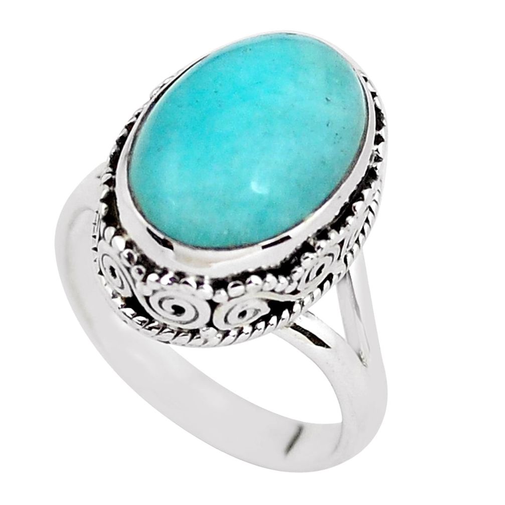 6.54cts natural green peruvian amazonite 925 silver solitaire ring size 7 p56520