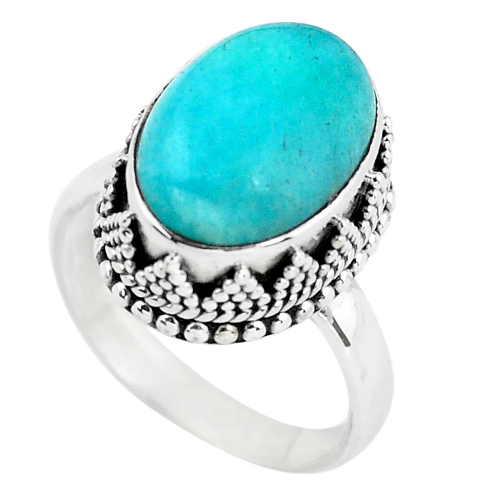 6.53cts natural green peruvian amazonite 925 silver solitaire ring size 7 p56537