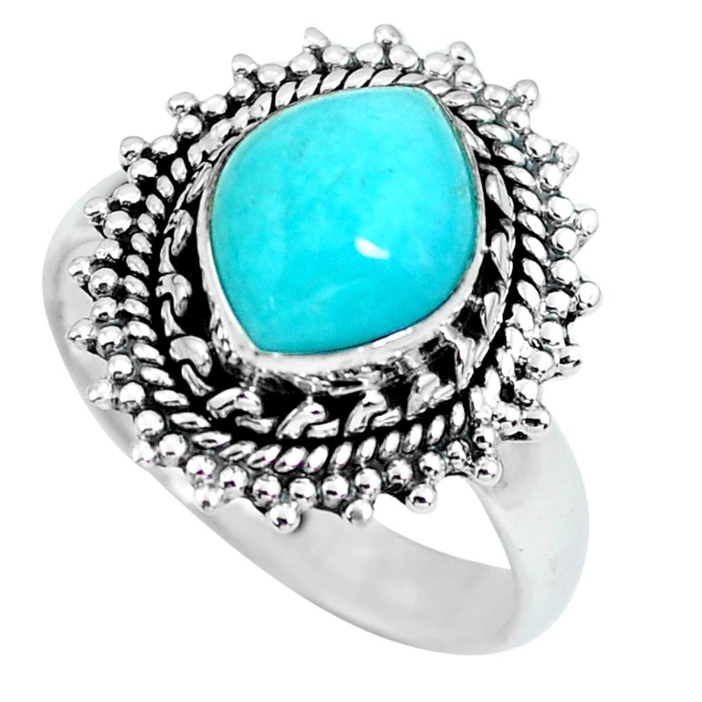 4.17cts natural green peruvian amazonite 925 silver solitaire ring size 7 p63190