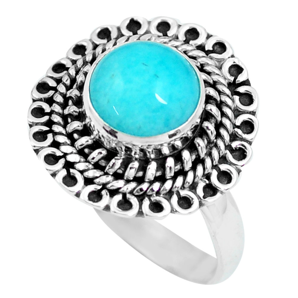 3.19cts natural green peruvian amazonite 925 silver solitaire ring size 7 p63302