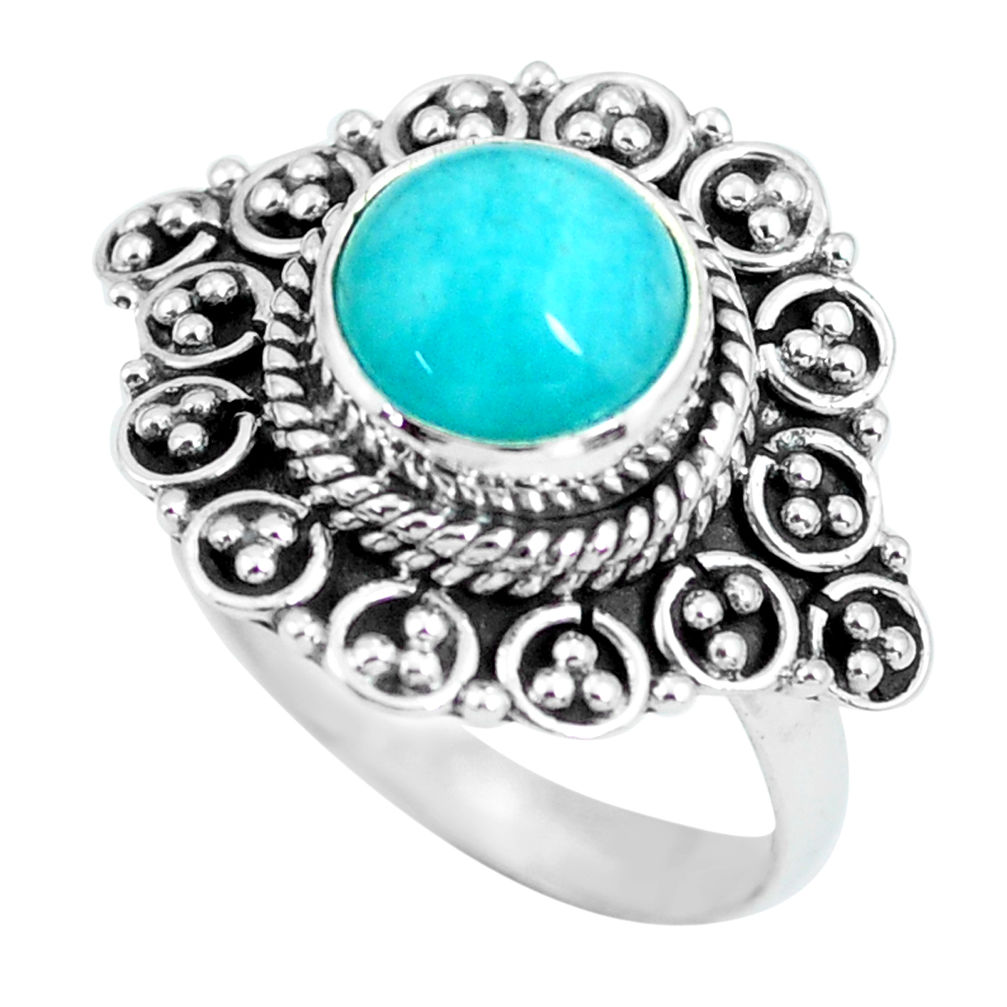 3.52cts natural green peruvian amazonite 925 silver solitaire ring size 7 p63305