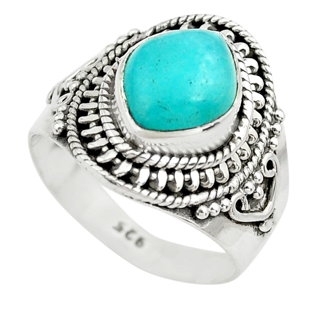4.40cts natural green peruvian amazonite 925 silver solitaire ring size 7 p71803