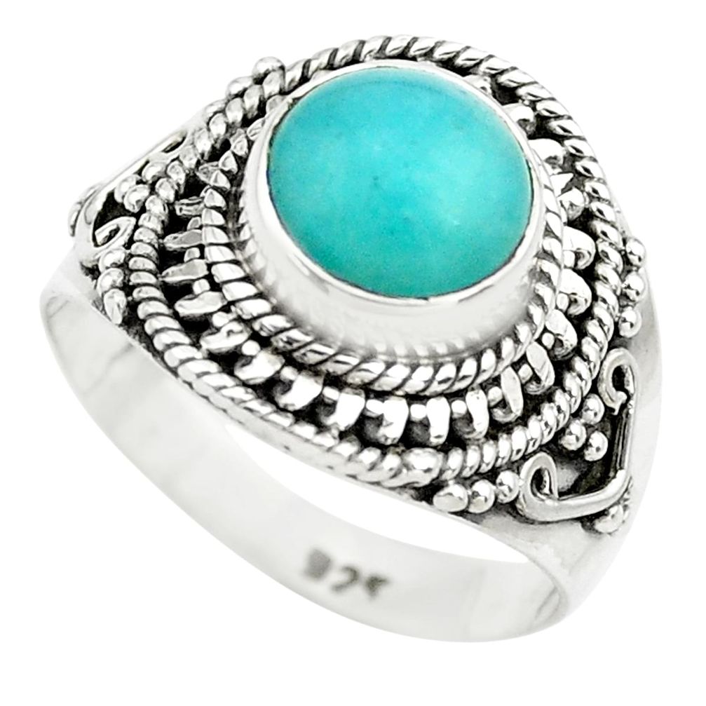 3.35cts natural green peruvian amazonite 925 silver solitaire ring size 7 p71806