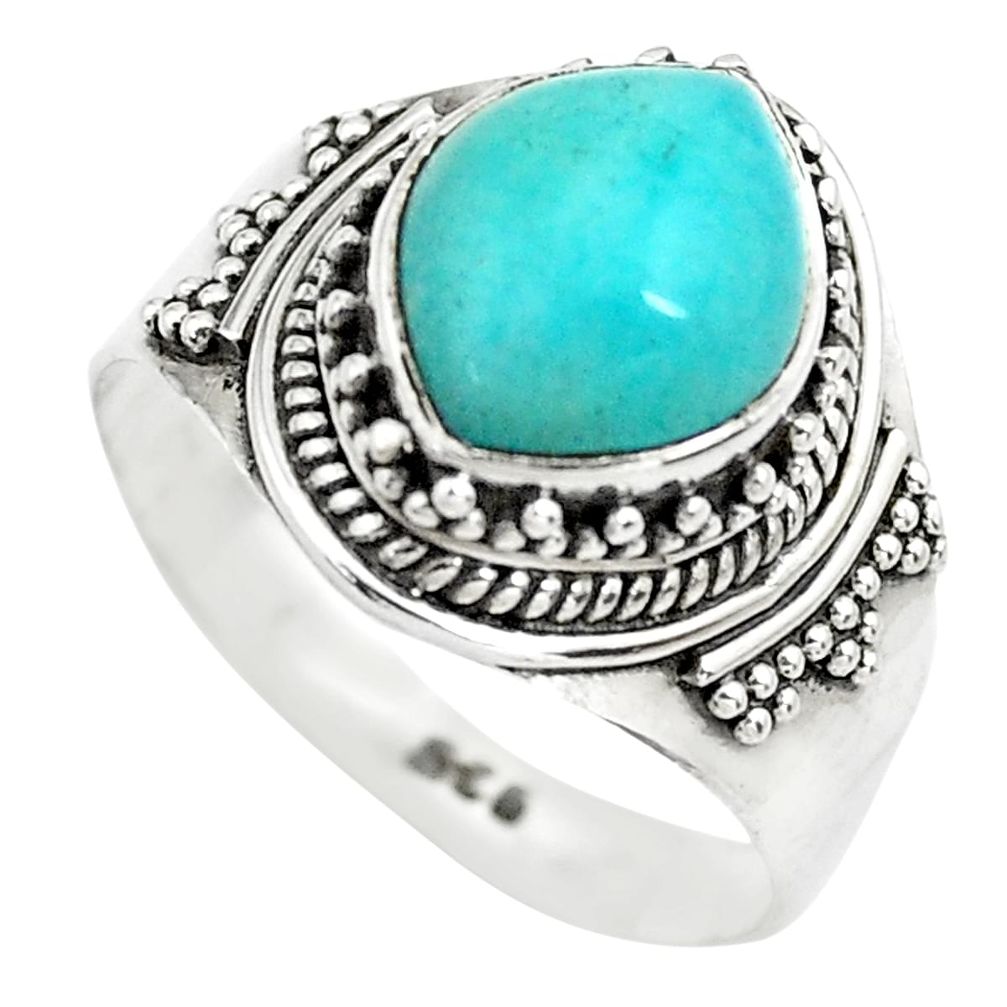4.52cts natural green peruvian amazonite 925 silver solitaire ring size 7 p71807