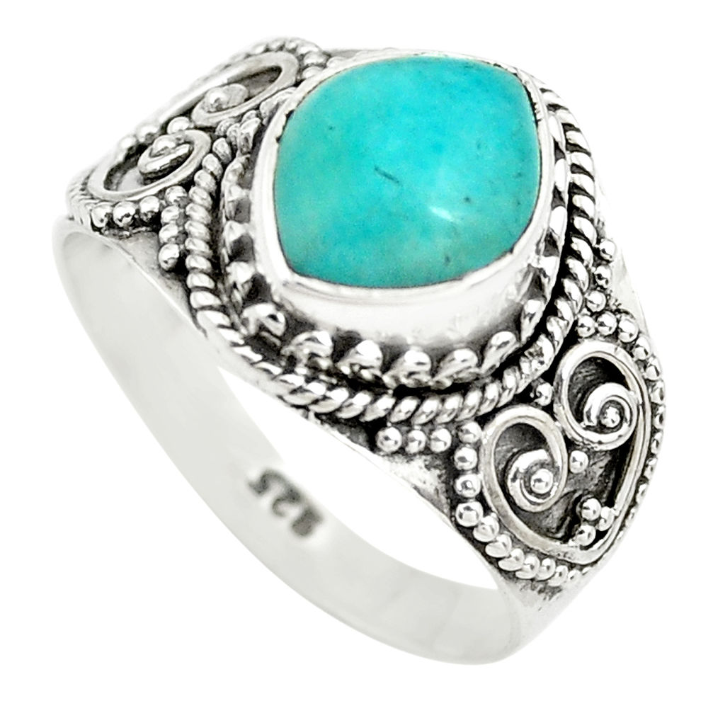 4.40cts natural green peruvian amazonite 925 silver solitaire ring size 8 p71810