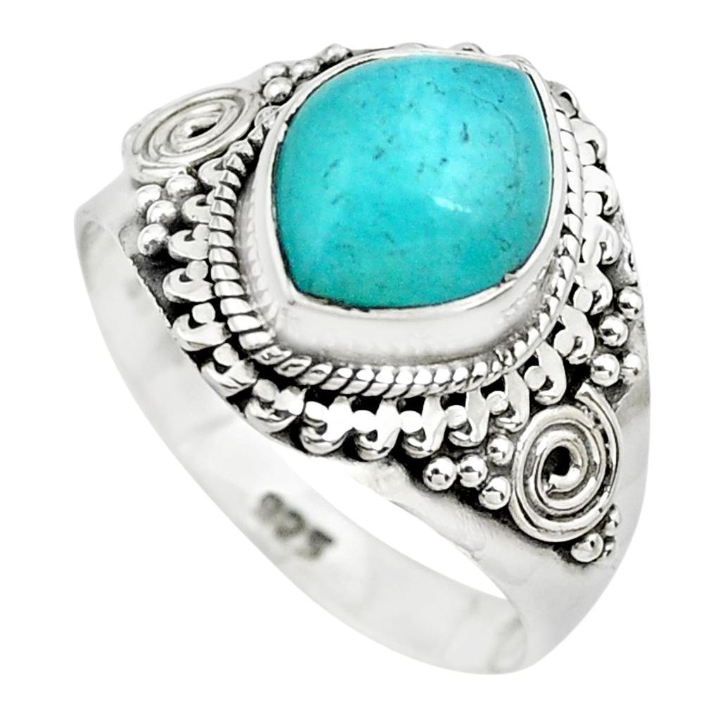 4.49cts natural green peruvian amazonite 925 silver solitaire ring size 8 p71813