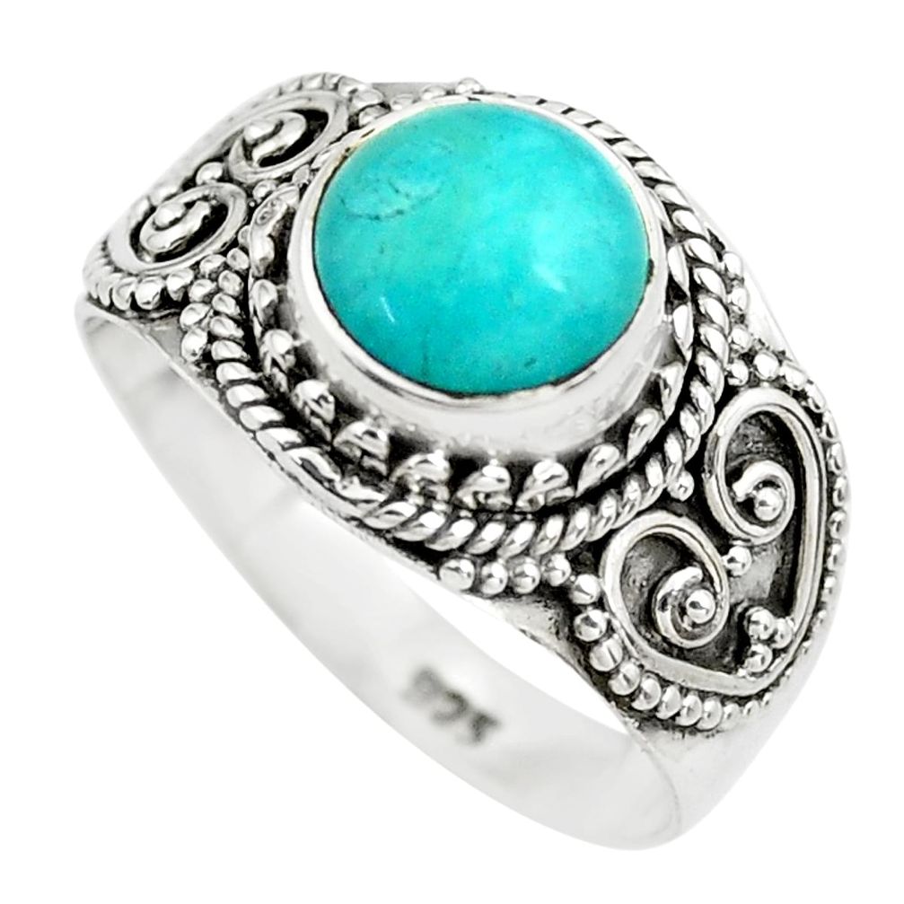 3.28cts natural green peruvian amazonite 925 silver solitaire ring size 8 p71814