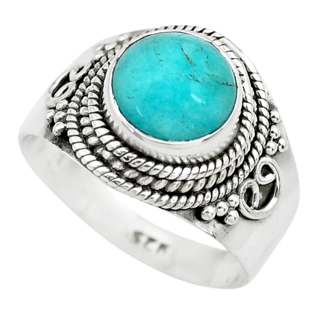 3.19cts natural green peruvian amazonite 925 silver solitaire ring size 7 p71815