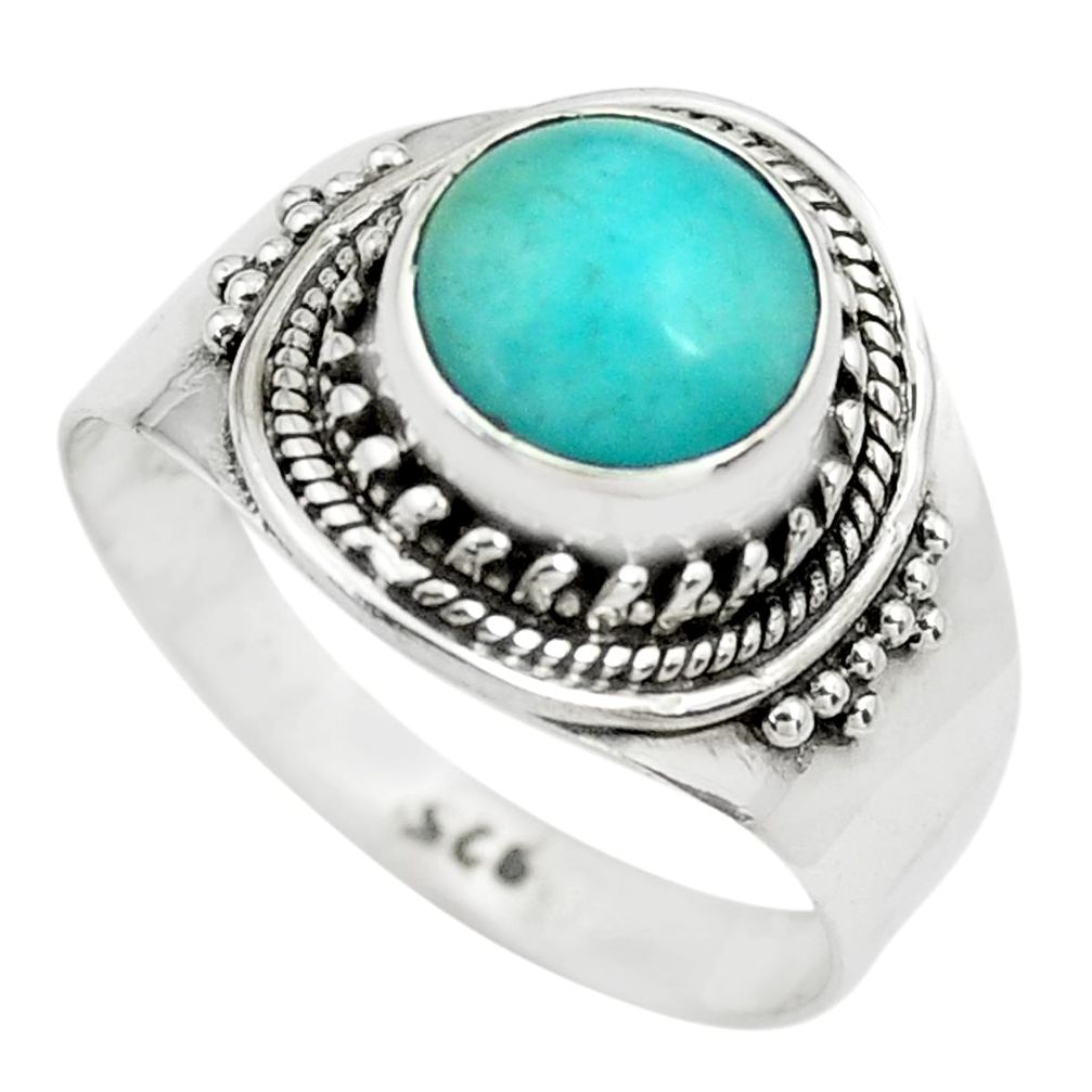 3.19cts natural green peruvian amazonite 925 silver solitaire ring size 8 p71816